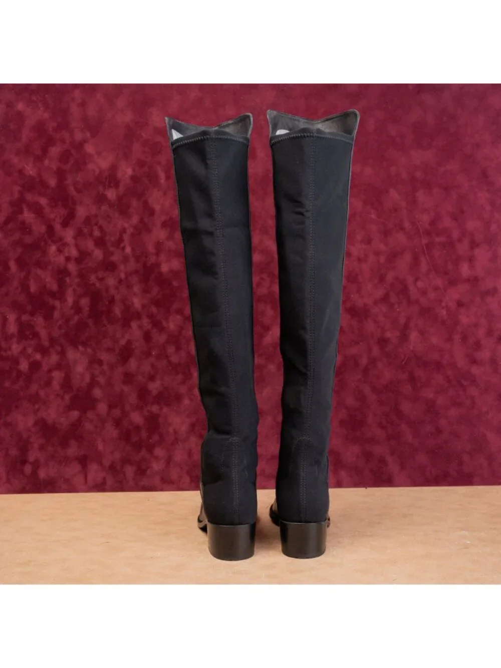 Stuart Weitzman Women Reserve Black Leather Back Stretch 5050 OTK Boots sz 7
